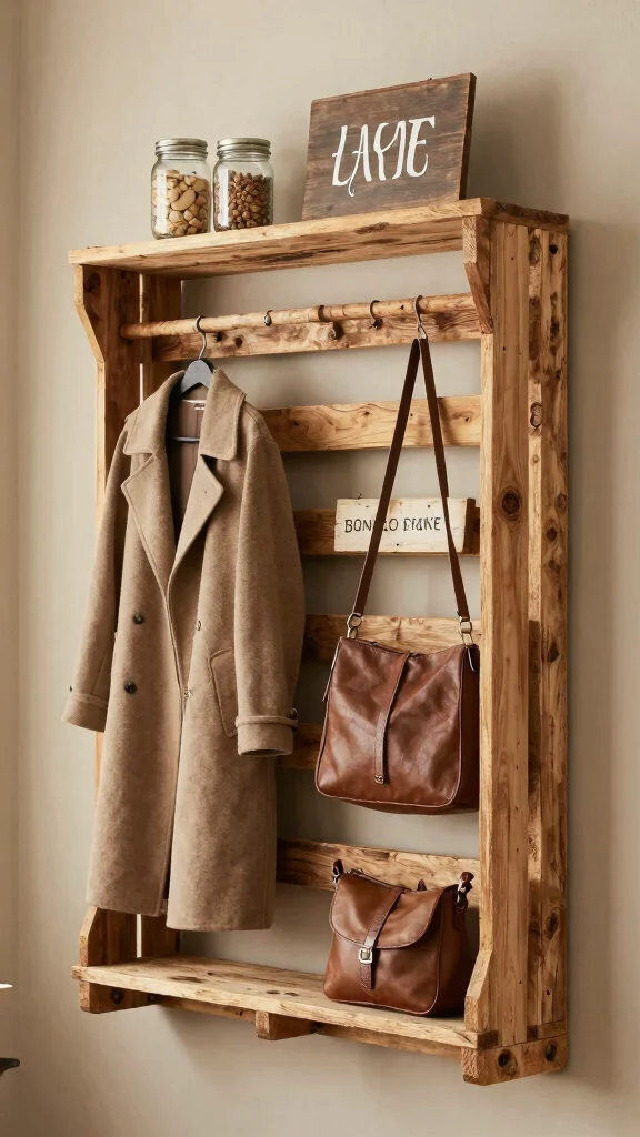 12 Wooden Wall Clothes Hanger Ideas for a Warm Natural Display - 3. Farmhouse-Style Pallet Rack 1