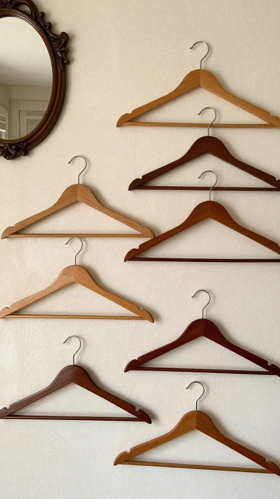 12 Wooden Wall Clothes Hanger Ideas for a Warm Natural Display - 5. Vintage-Style Wooden Hangers 1