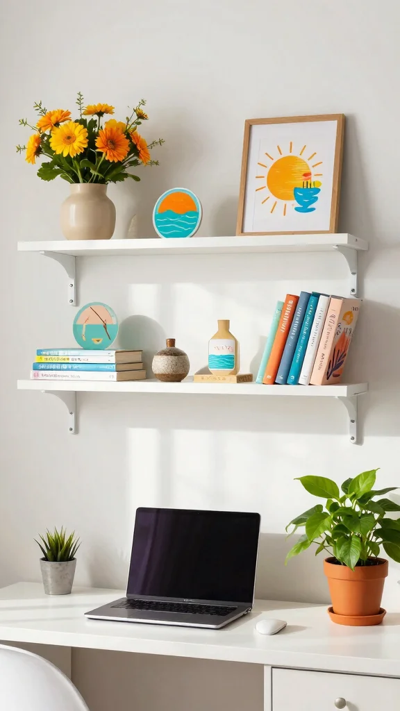 13 Above-Desk Shelf Ideas for a Productive Organized Workspace - 13. Seasonal Decor Changes for Freshness 1