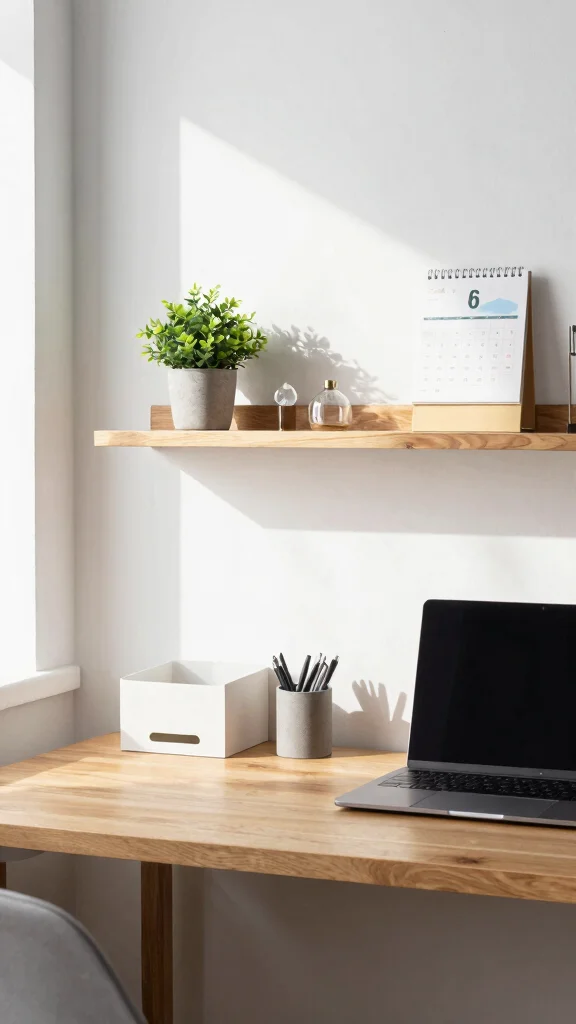 13 Above-Desk Shelf Ideas for a Productive Organized Workspace - 2. A Simple Ledge Shelf for Minimalist Aesthetic 1