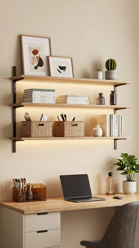 13 Above-Desk Shelf Ideas for a Productive Organized Workspace - 3. Multi-Tier Shelves for Vertical Space 1