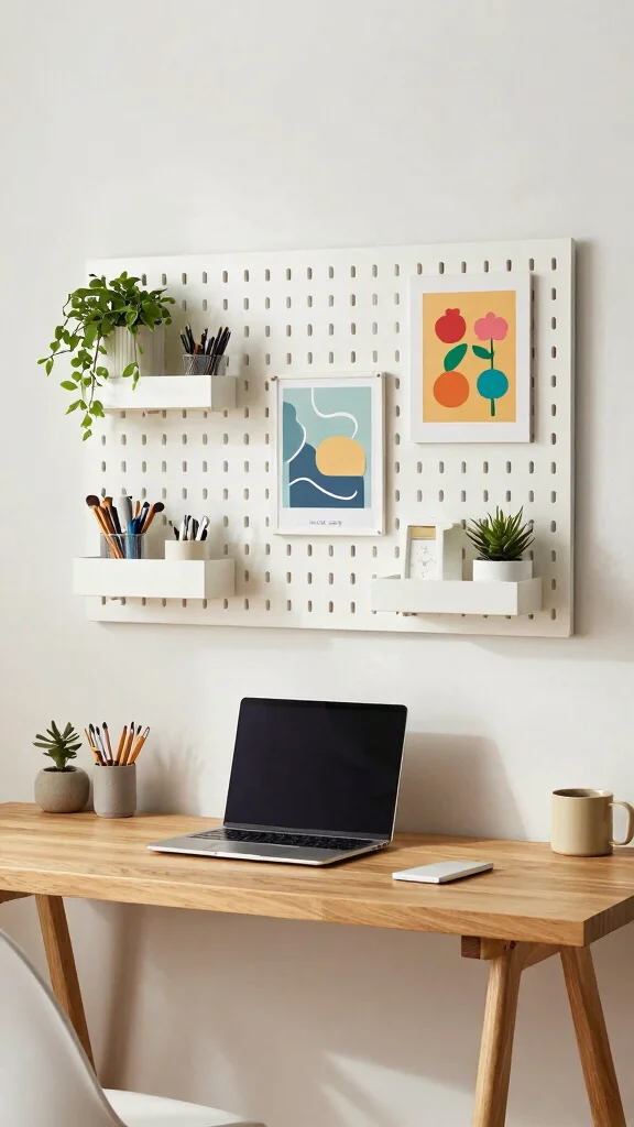 13 Above-Desk Shelf Ideas for a Productive Organized Workspace - 6. Customized Personalization with Pegboards 1