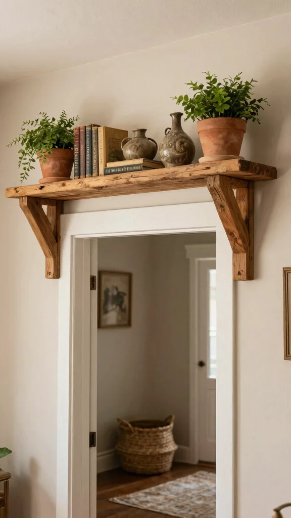 13 Above-Doorway Shelf Ideas for Vertical Storage and Display - 1. Rustic Wooden Shelf for a Cozy Vibe 1