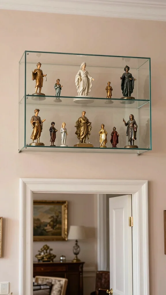 13 Above-Doorway Shelf Ideas for Vertical Storage and Display - 12. Display Case Shelf for Collectors 1