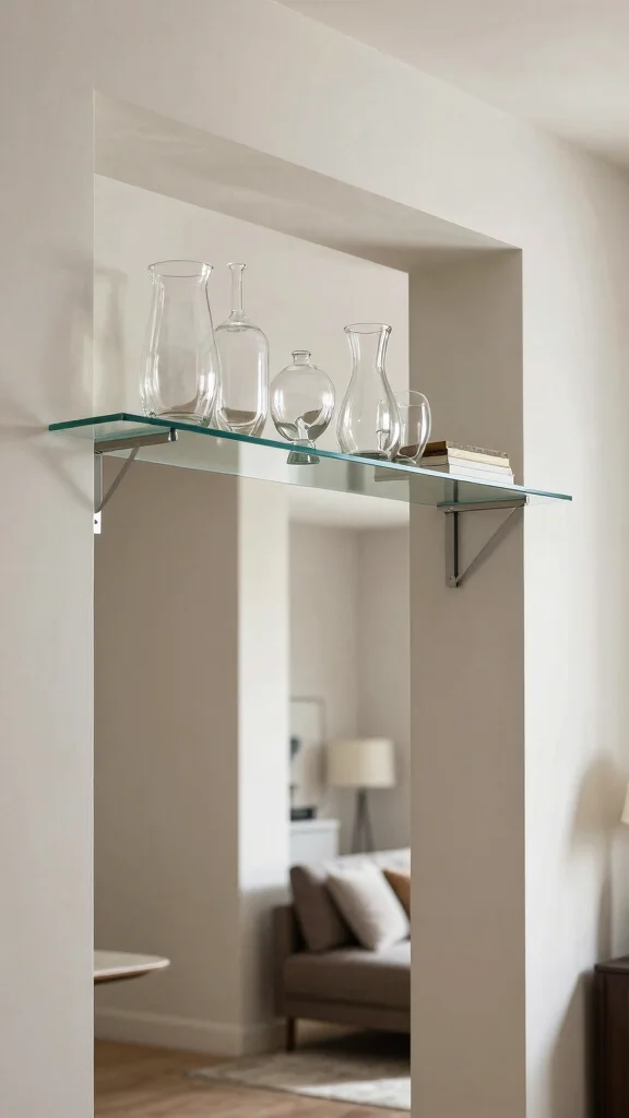 13 Above-Doorway Shelf Ideas for Vertical Storage and Display - 4. Glass Shelf for Modern Elegance 1