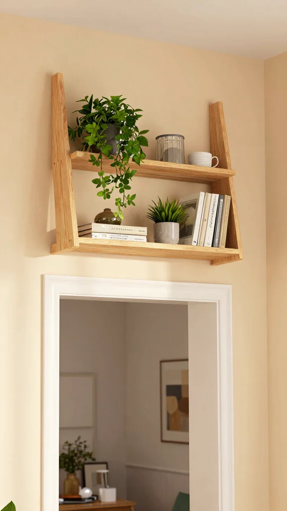 13 Above-Doorway Shelf Ideas for Vertical Storage and Display - 5. Decorative Ladder Shelf for a Trendy Twist 1
