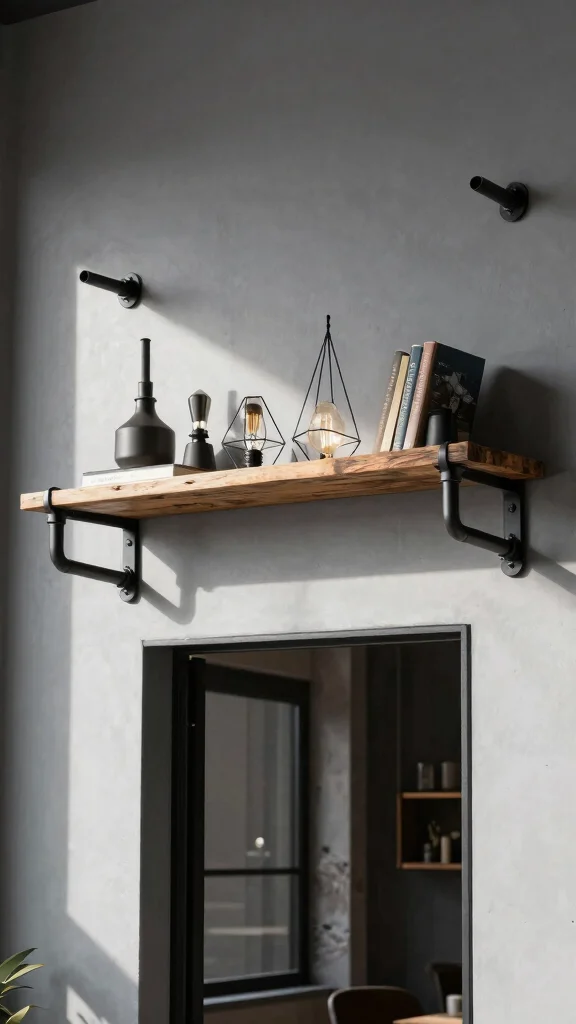 13 Above-Doorway Shelf Ideas for Vertical Storage and Display - 7. Industrial Pipe Shelf for an Edgy Look 1