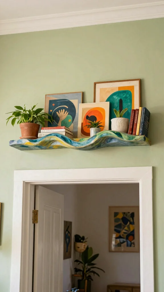 13 Above-Doorway Shelf Ideas for Vertical Storage and Display - 8. Artistic Sculptural Shelf for a Creative Touch 1