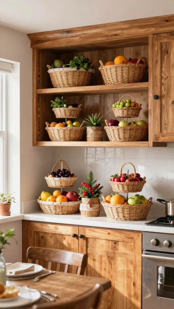 13 Above Kitchen Cabinet Basket Ideas for Extra Storage and Display - 6. Tiered Baskets for Efficient Use of Space 1