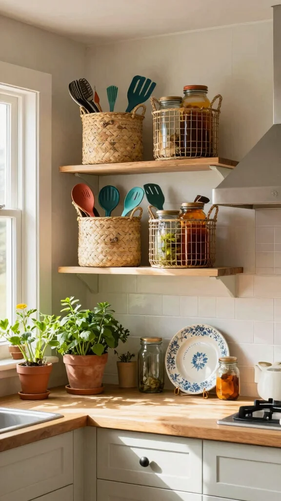 13 Above Kitchen Cabinet Basket Ideas for Extra Storage and Display - 7. Decorative Baskets for Display 1