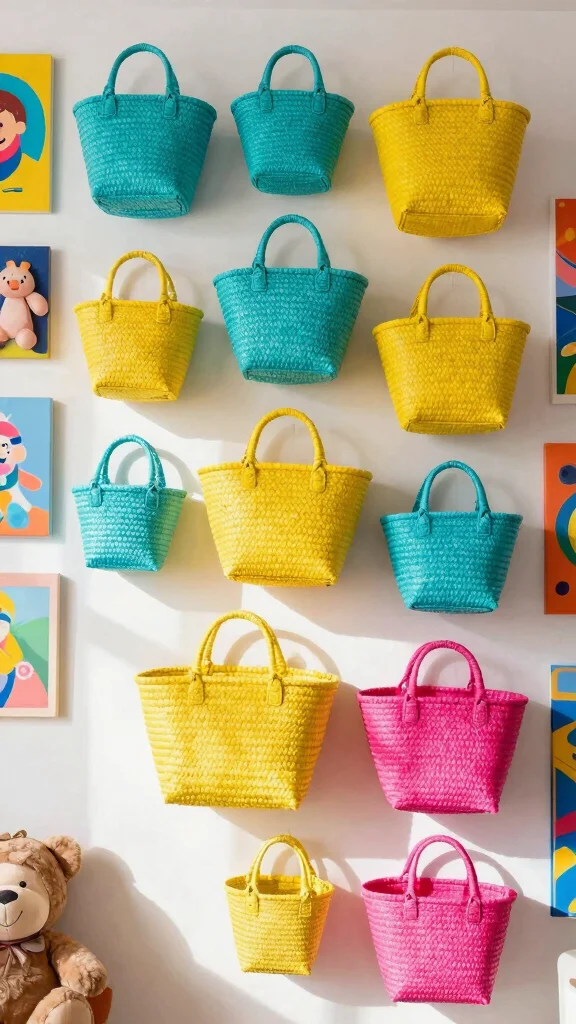 13 Basket Wall Decor Ideas for Every Room and Style - 3. Color Pop with Brightly Painted Baskets 1