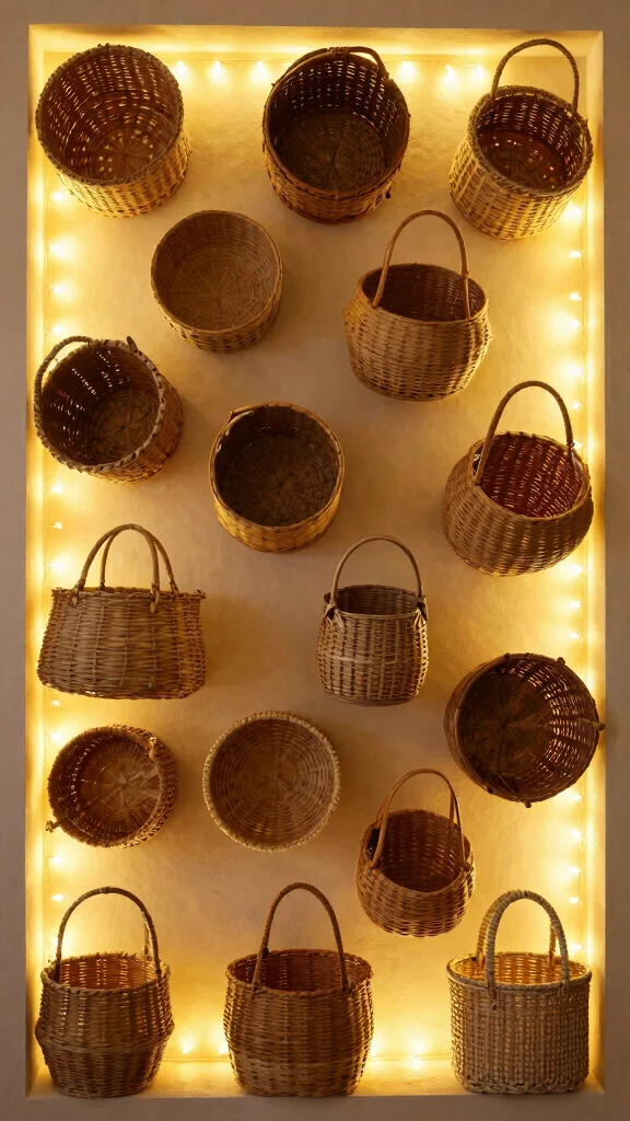 13 Basket Wall Decor Ideas for Every Room and Style - 9. Incorporating Lighting for a Dramatic Effect 1