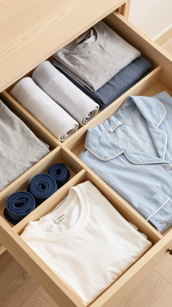 13 Clothes Organization Ideas Without Hangers for a Folded Minimal Wardrobe - 1. Drawer Dividers for a Tidy Look 1