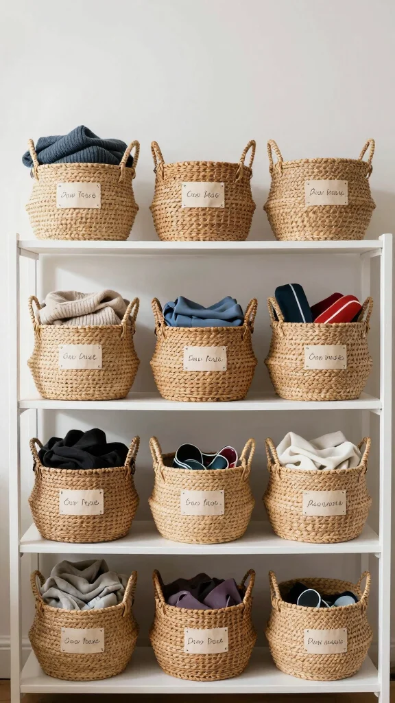 13 Clothes Organization Ideas Without Hangers for a Folded Minimal Wardrobe - 4. Use Baskets for Versatile Storage 1