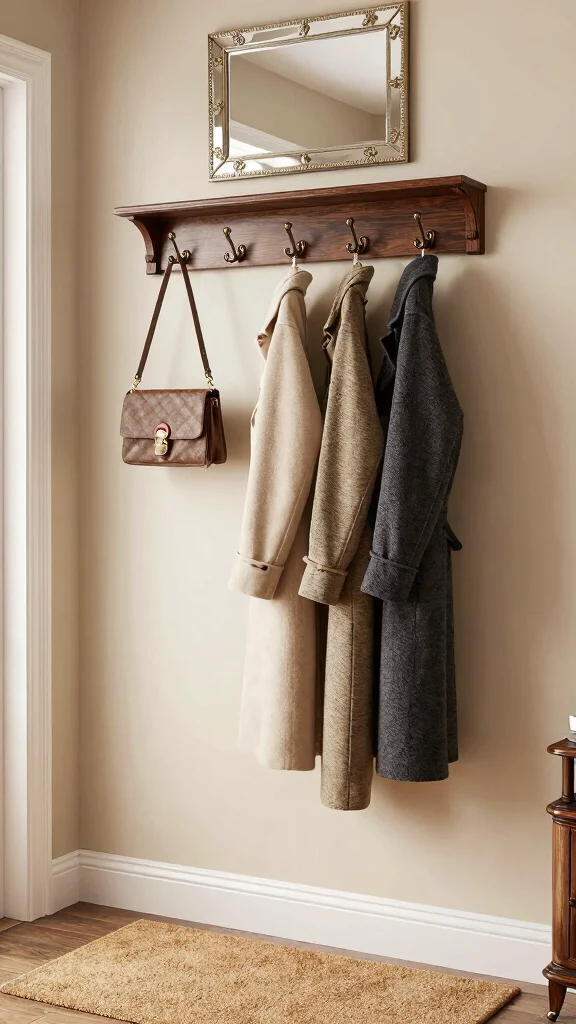 13 Entryway Wall Clothes Hanger Ideas for a Welcoming Organized Space - 11. Elegant Wall-mounted Coat Rack 1