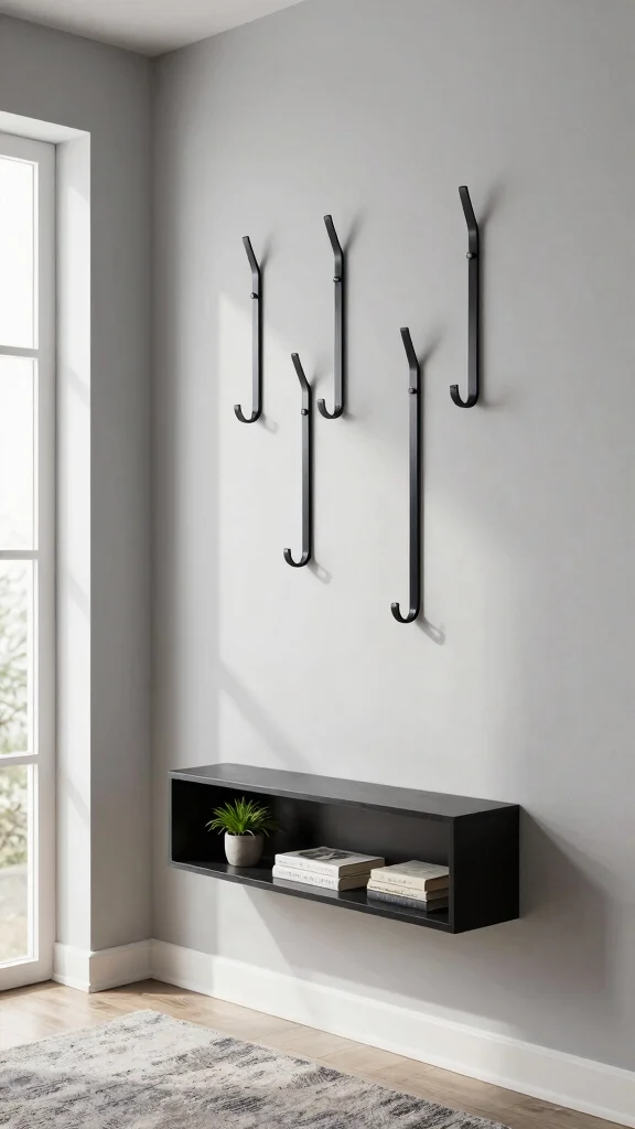 13 Entryway Wall Clothes Hanger Ideas for a Welcoming Organized Space - 2. Minimalist Metal Hooks 1