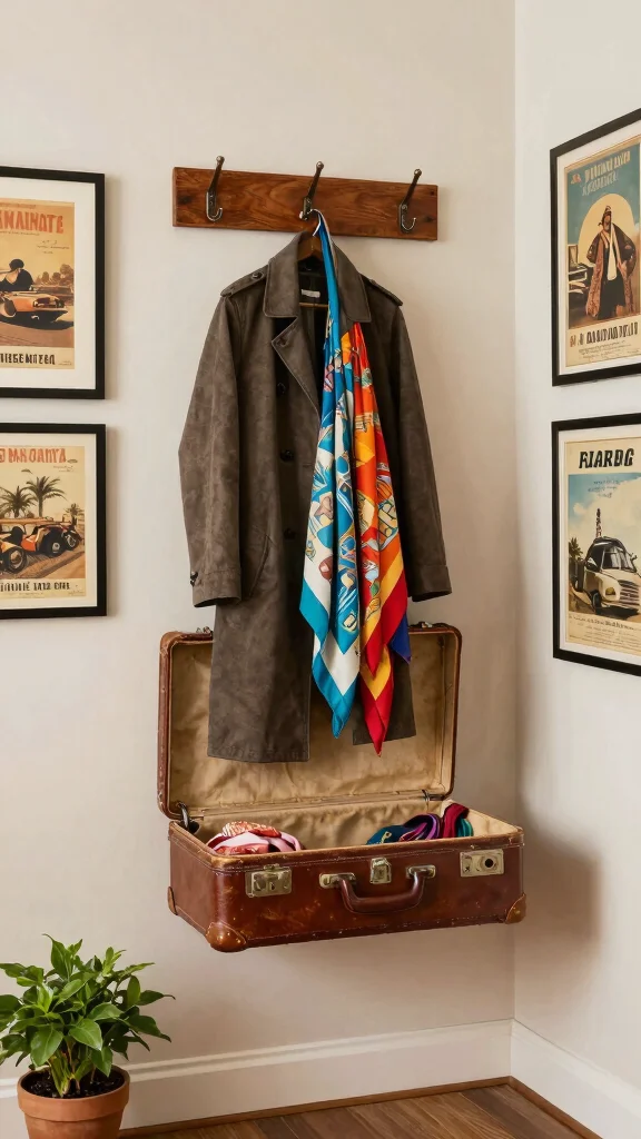 13 Entryway Wall Clothes Hanger Ideas for a Welcoming Organized Space - 4. Vintage Suitcase Rack 1