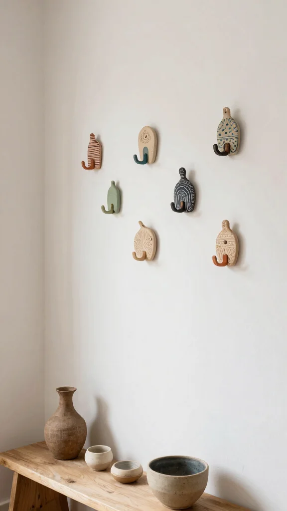 13 Entryway Wall Clothes Hanger Ideas for a Welcoming Organized Space - 9. Artisanal Clay Hooks 1