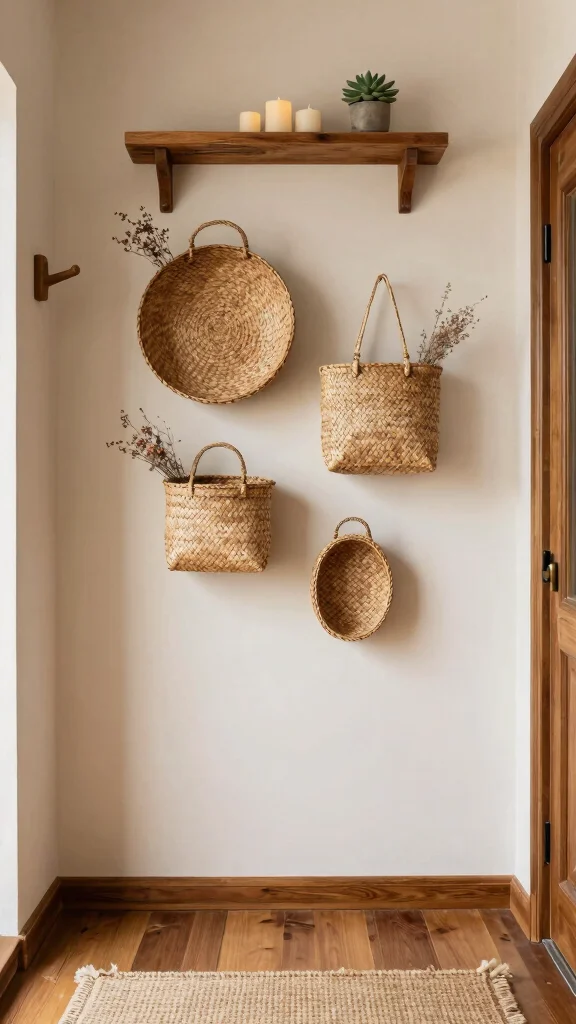 13 Four Basket Wall Display Ideas for a Full Textured Gallery Wall - 1. Rustic Farmhouse Charm 1