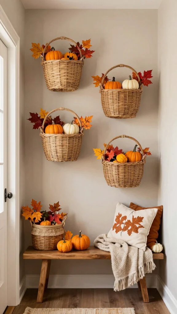 13 Four Basket Wall Display Ideas for a Full Textured Gallery Wall - 10. Seasonal Spruce-Up 1