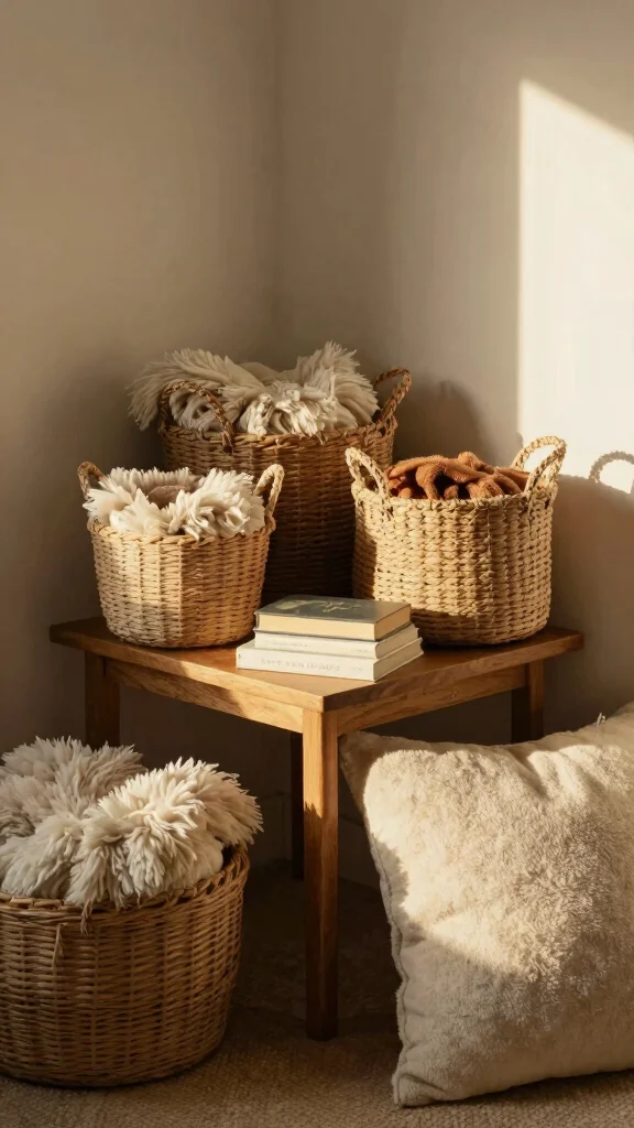 13 Four Basket Wall Display Ideas for a Full Textured Gallery Wall - 11. Cozy Corner 1