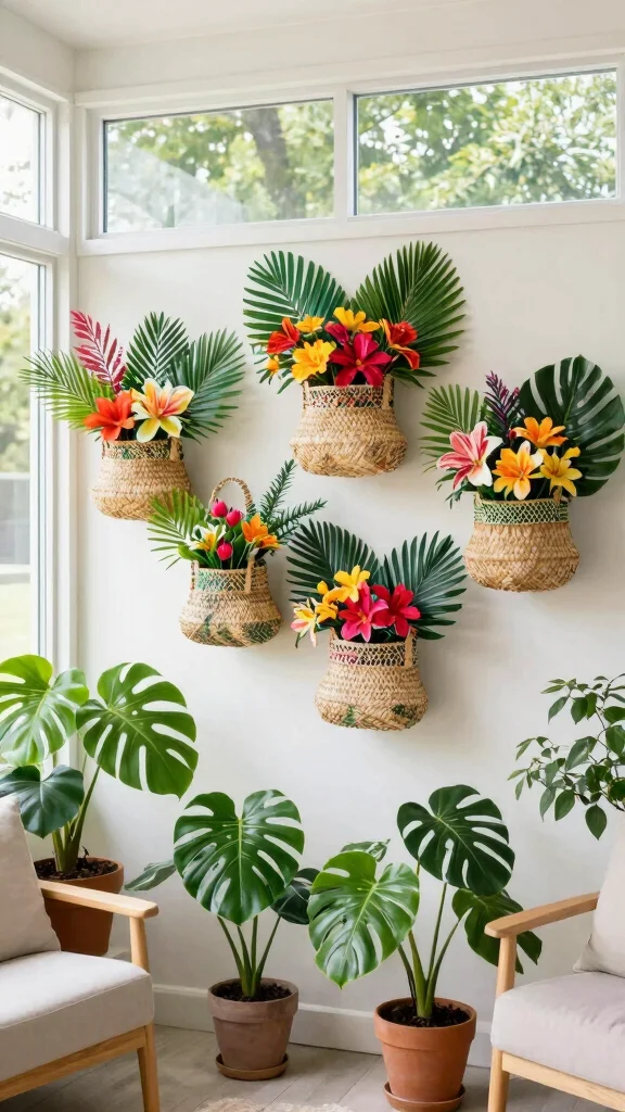 13 Four Basket Wall Display Ideas for a Full Textured Gallery Wall - 2. Tropical Vibe 1