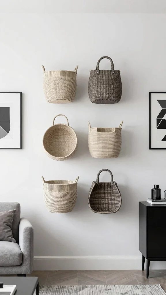 13 Four Basket Wall Display Ideas for a Full Textured Gallery Wall - 8. Geometric Harmony 1