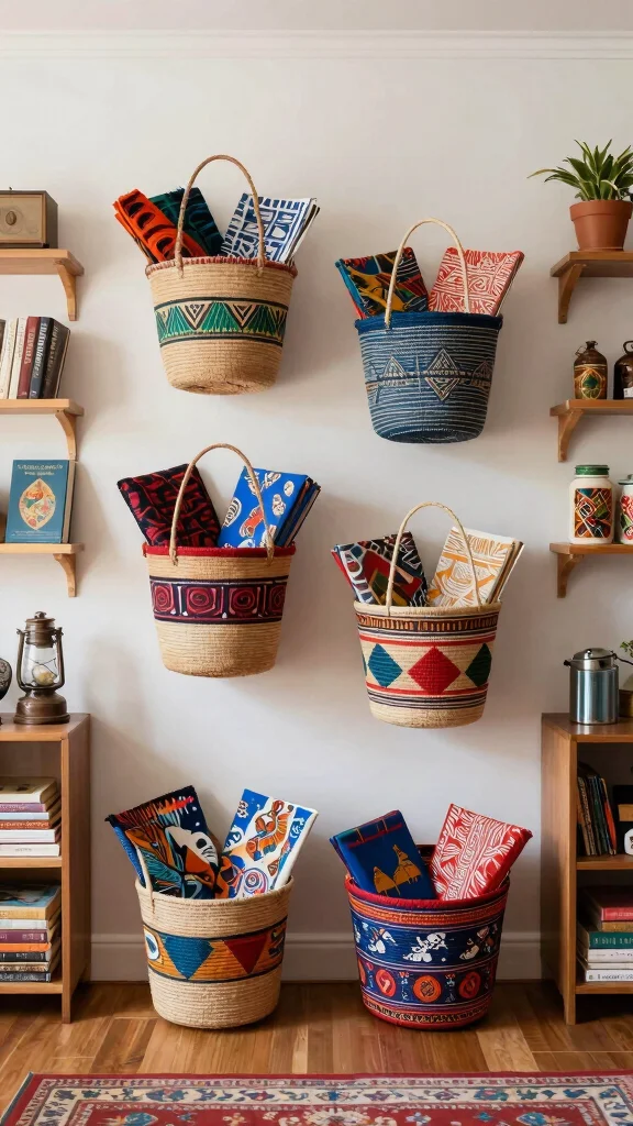 13 Four Basket Wall Display Ideas for a Full Textured Gallery Wall - 9. Cultural Fusion 1