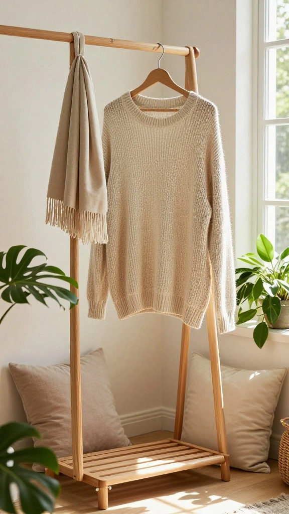 13 Freestanding Clothes Hanger Ideas for Bedroom Hallway and Closet - 3. Vintage Vibes with Wood 1