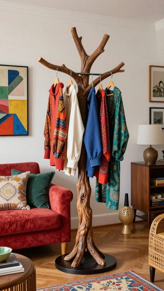 13 Freestanding Clothes Hanger Ideas for Bedroom Hallway and Closet - 5. Artistic Displays 1