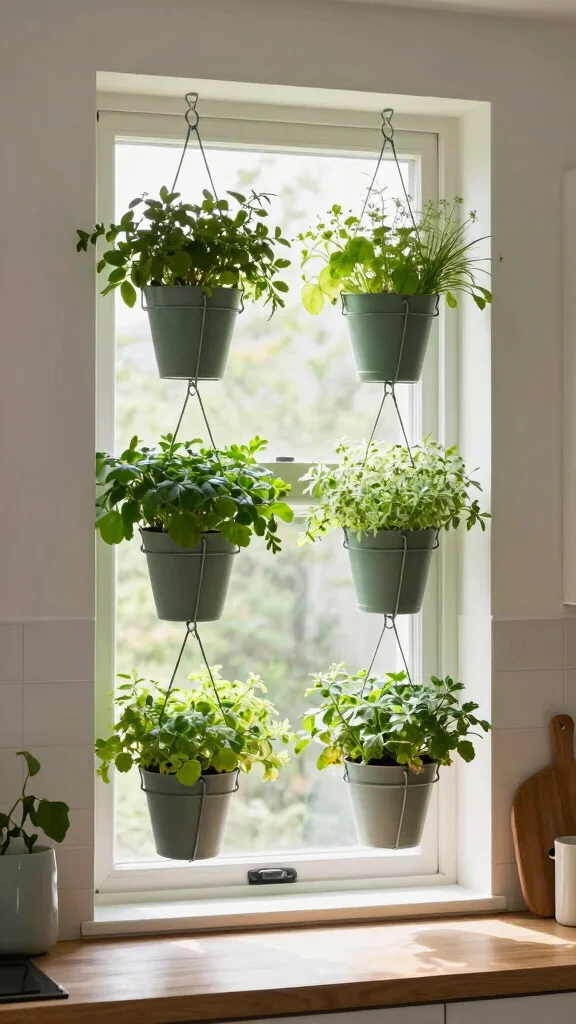 13 Kitchen Window Hanging Basket Ideas for Herbs and Plants - 12. Tiered Hanging Baskets 1