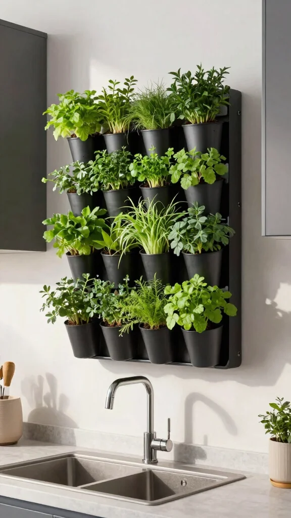 13 Kitchen Window Hanging Basket Ideas for Herbs and Plants - 7. Vertical Garden Systems 1
