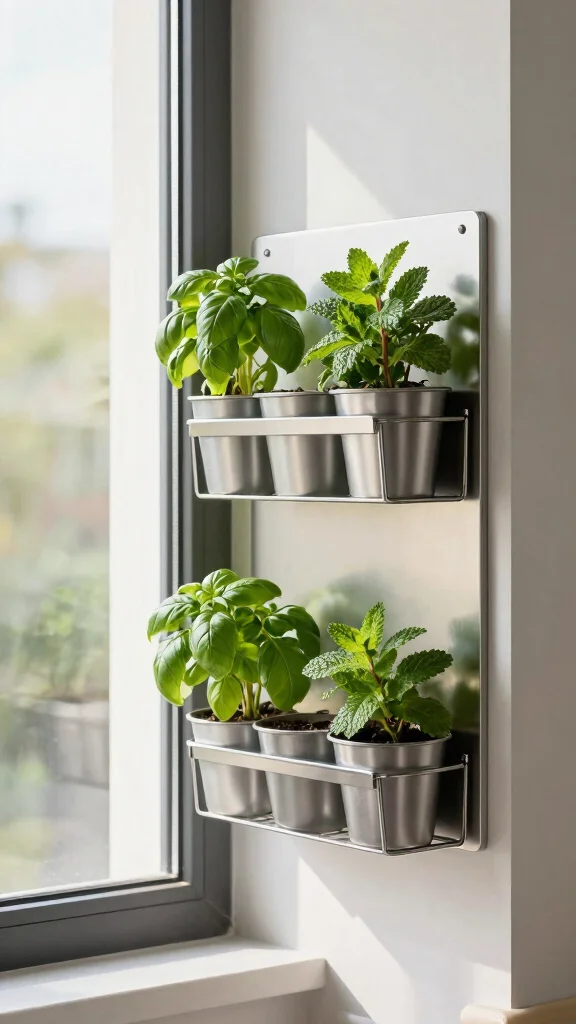 13 Kitchen Window Hanging Basket Ideas for Herbs and Plants - 9. Magnetic Herb Holders 1
