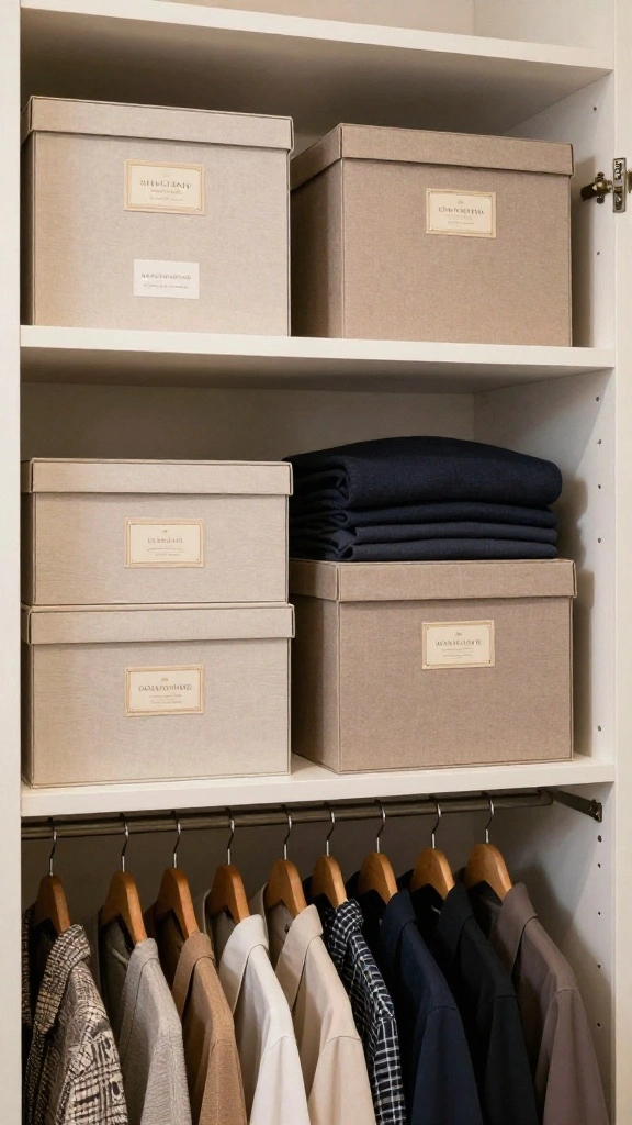 13 Men's Clothes on Hangers Aesthetic Ideas for a Clean Minimal Wardrobe - 12. Seasonal Swap Boxes 1