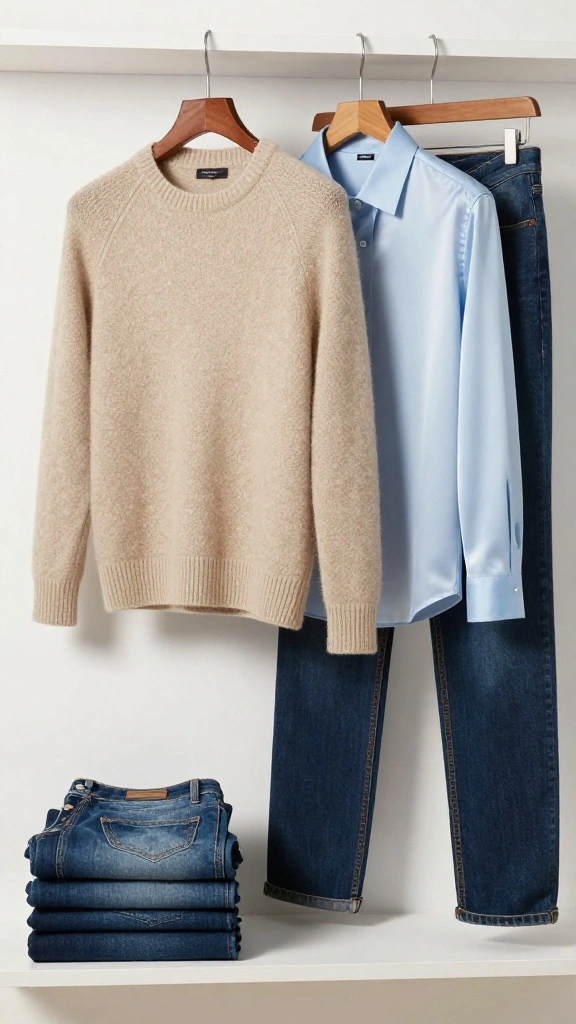 13 Men's Clothes on Hangers Aesthetic Ideas for a Clean Minimal Wardrobe - 2. Layering Textures 1