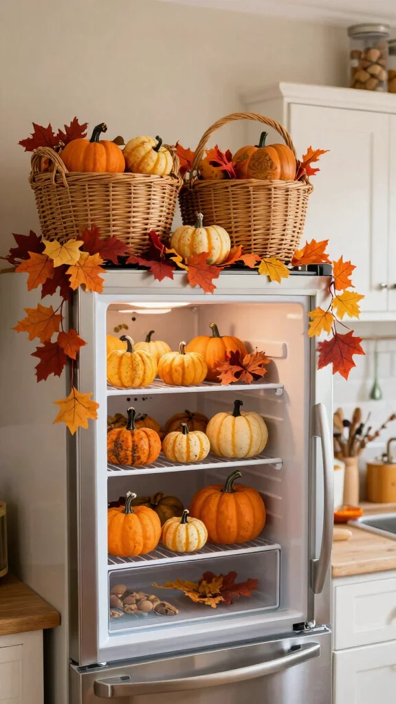 13 On Top of Fridge Basket Ideas for a Space Smart Kitchen Storage - 11. Seasonal Baskets for Festive Touches 1