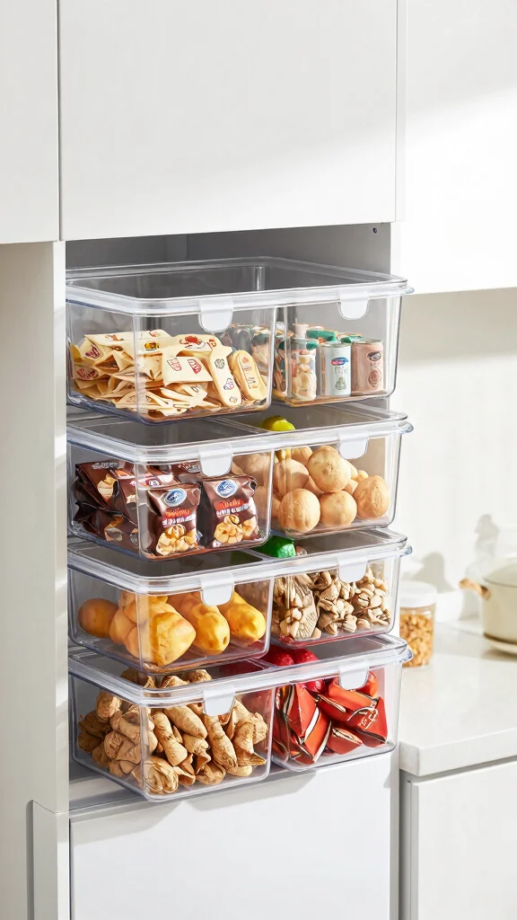13 On Top of Fridge Basket Ideas for a Space Smart Kitchen Storage - 6. Clear Acrylic Bins for a Modern Touch 1