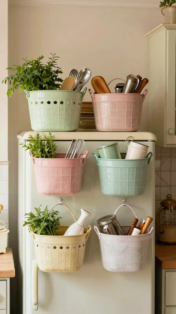 13 On Top of Fridge Basket Ideas for a Space Smart Kitchen Storage - 7. Vintage Style Baskets for Timeless Appeal 1