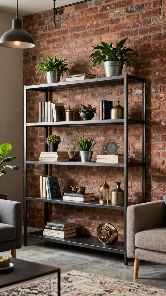 13 Shelf Ideas for the Living Room for Every Style and Wall - 7. Industrial Metal Shelves 1