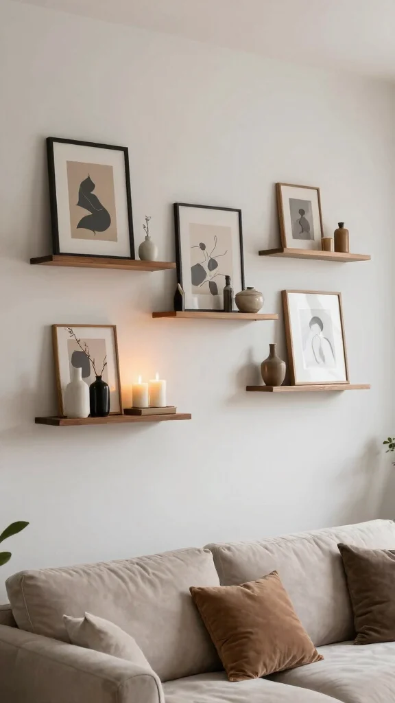 13 Shelf Ideas for the Living Room for Every Style and Wall - 9. Decorative Wall-Mounted Shelves 1