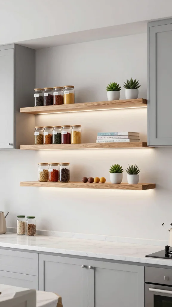 13 Under-Cabinet Kitchen Shelf Ideas for Extra Storage and Display - 1. Floating Shelves for Minimalist Appeal 1