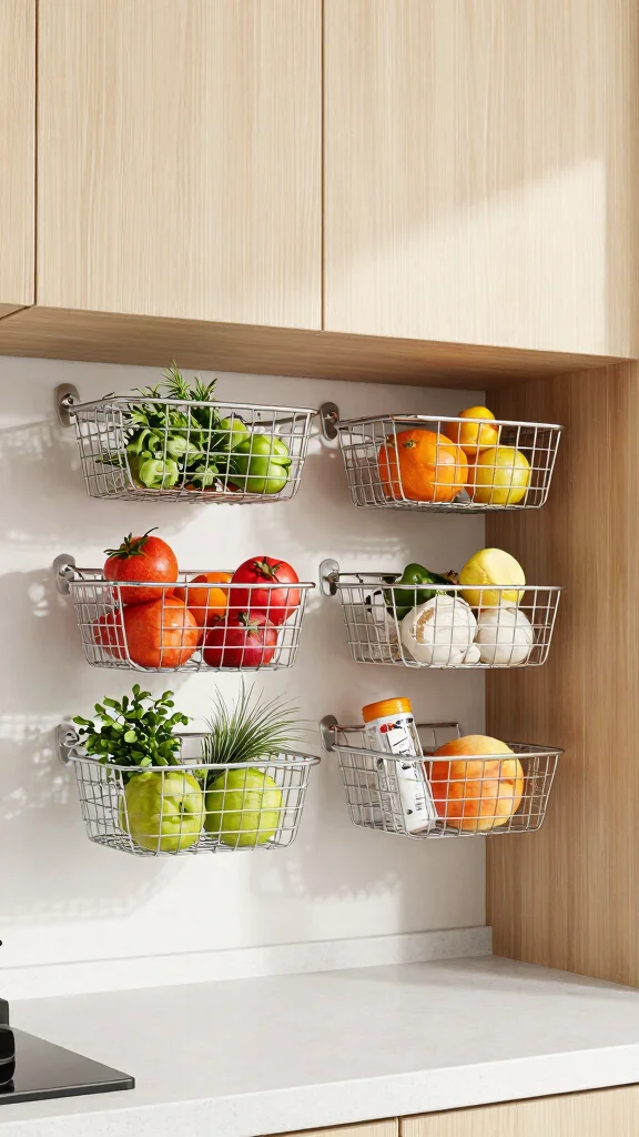 13 Under-Cabinet Kitchen Shelf Ideas for Extra Storage and Display - 5. Wire Baskets for Easy Organization 1