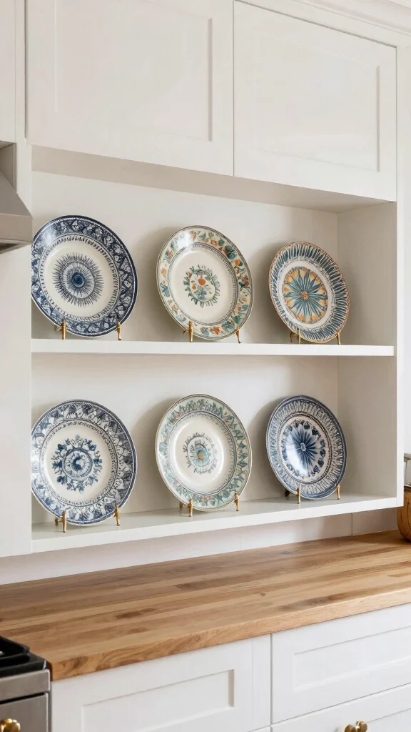 13 Under-Cabinet Kitchen Shelf Ideas for Extra Storage and Display - 6. Decorative Plates as Art 1