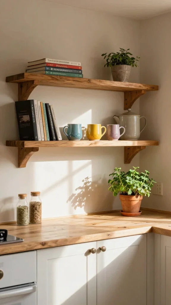 13 Under-Cabinet Kitchen Shelf Ideas for Extra Storage and Display - 8. Rustic Wood Shelves for Warmth 1