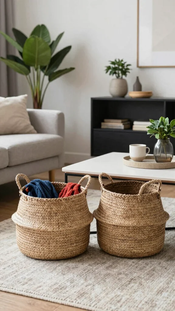13 Under Coffee Table Basket Ideas for a Styled Functional Living Room - 12. Eco-Friendly Baskets for a Sustainable Home 1