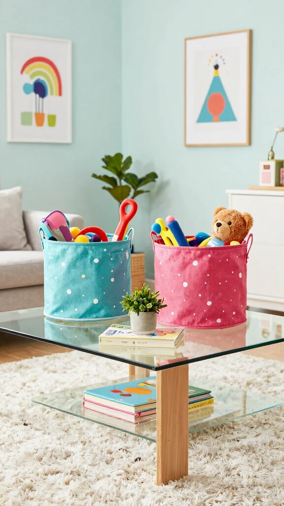 13 Under Coffee Table Basket Ideas for a Styled Functional Living Room - 2. Stylish Storage for Kids' Toys 1