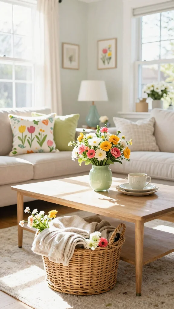 13 Under Coffee Table Basket Ideas for a Styled Functional Living Room - 7. Seasonal Decor with Baskets 1