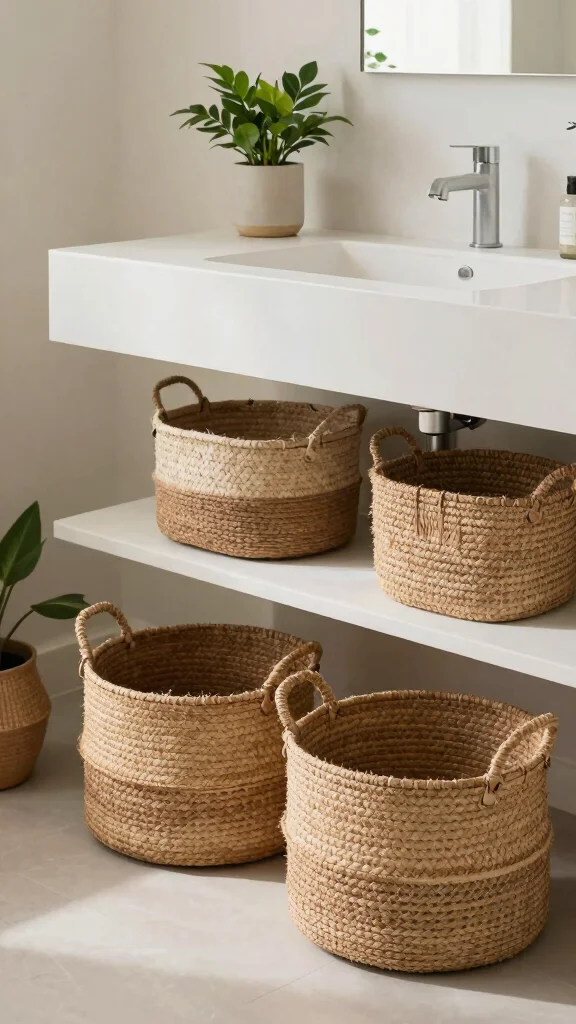 13 Under Floating Vanity Basket Ideas for a Minimal Organized Bathroom - 13. Eco-Friendly Baskets for Sustainable Living 1