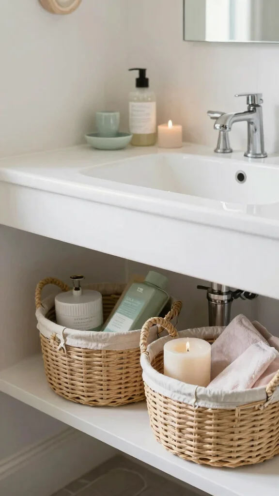 13 Under Floating Vanity Basket Ideas for a Minimal Organized Bathroom - 9. Vintage Finds for Unique Character 1