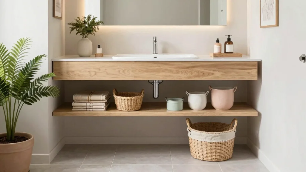 13 Under Floating Vanity Basket Ideas for a Minimal Organized Bathroom